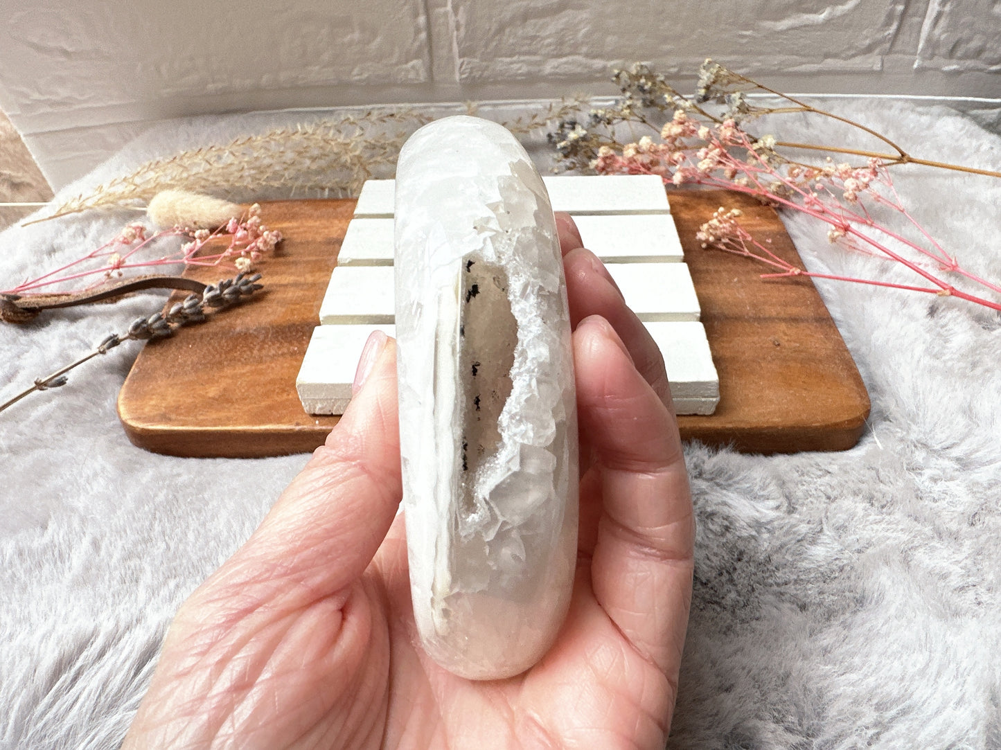 Agate Moon with Druzy