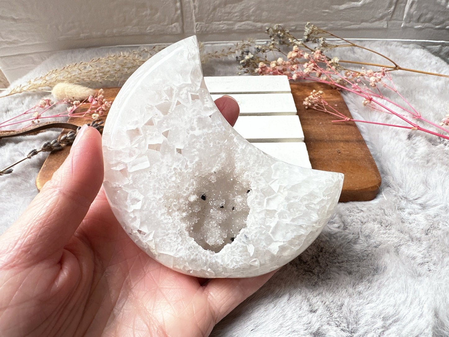 Agate Moon with Druzy