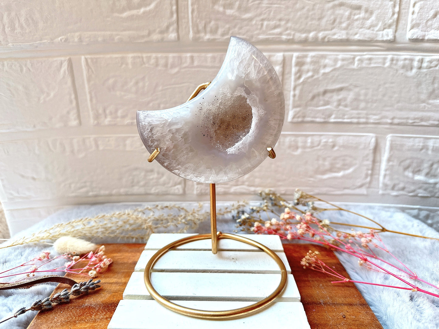 Agate Moon with Druzy