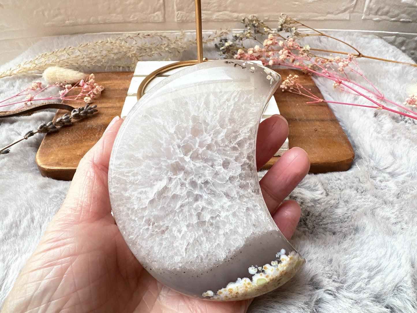 Agate Moon with Druzy