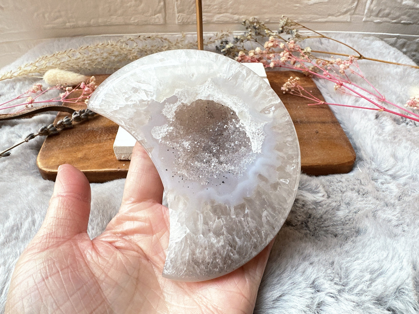Agate Moon with Druzy