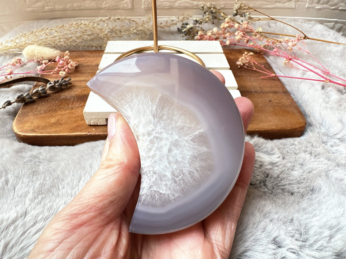 Agate Moon with Druzy