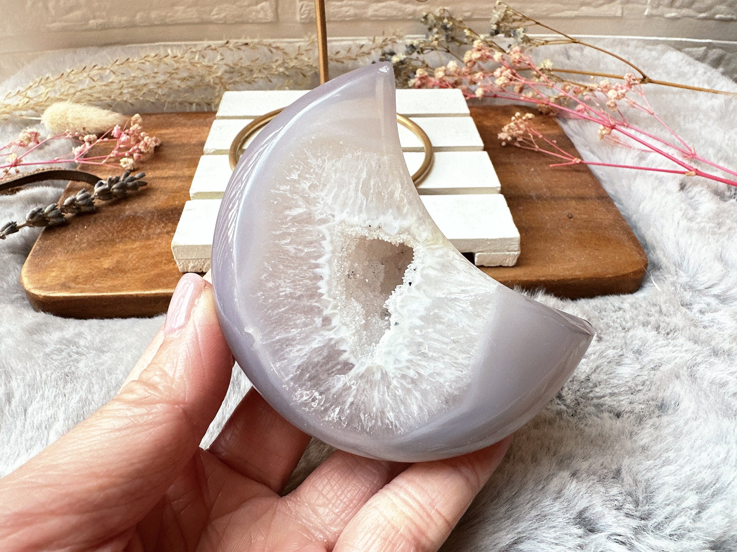 Agate Moon with Druzy