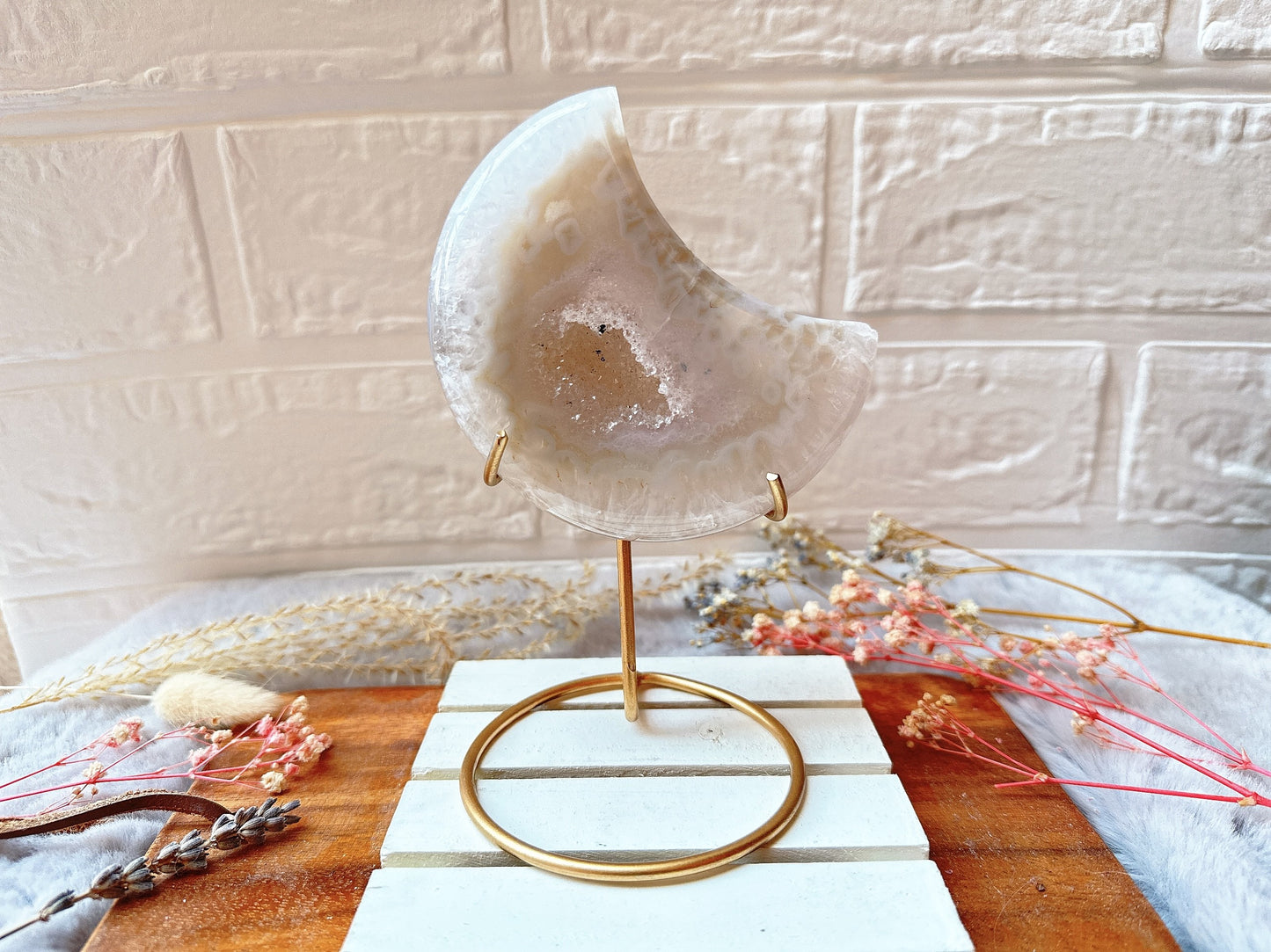 Agate Moon with Druzy