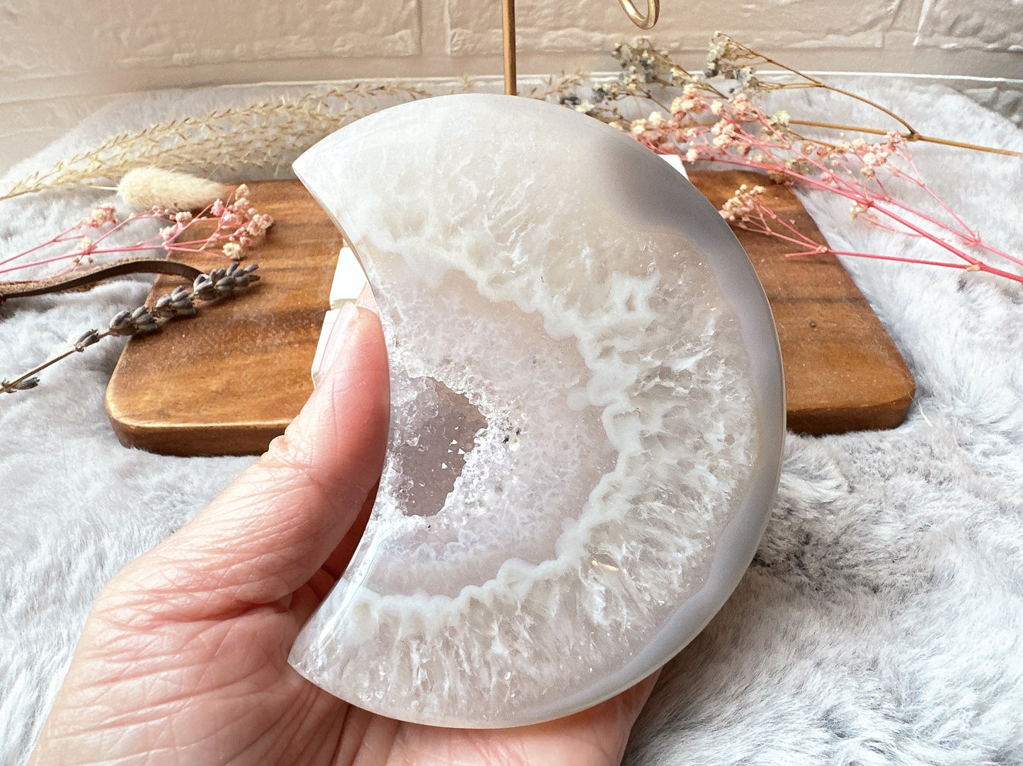 Agate Moon with Druzy