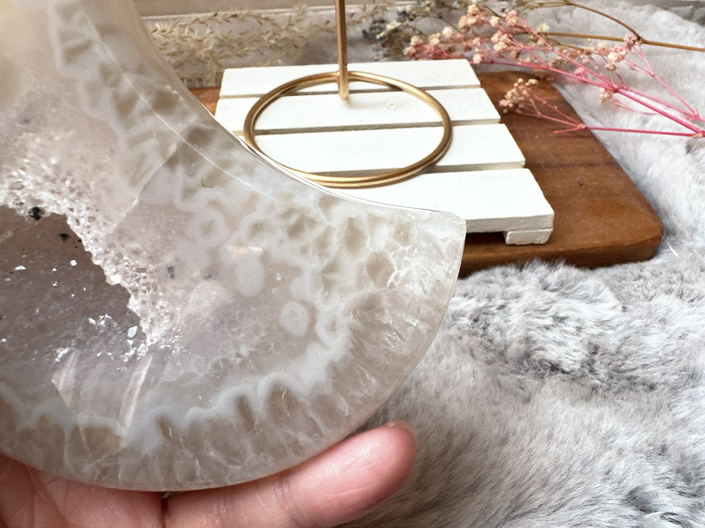 Agate Moon with Druzy
