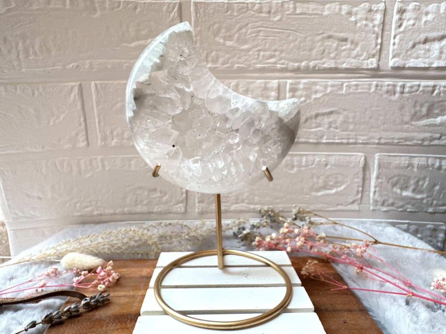 Large Agate Moon with Druzy