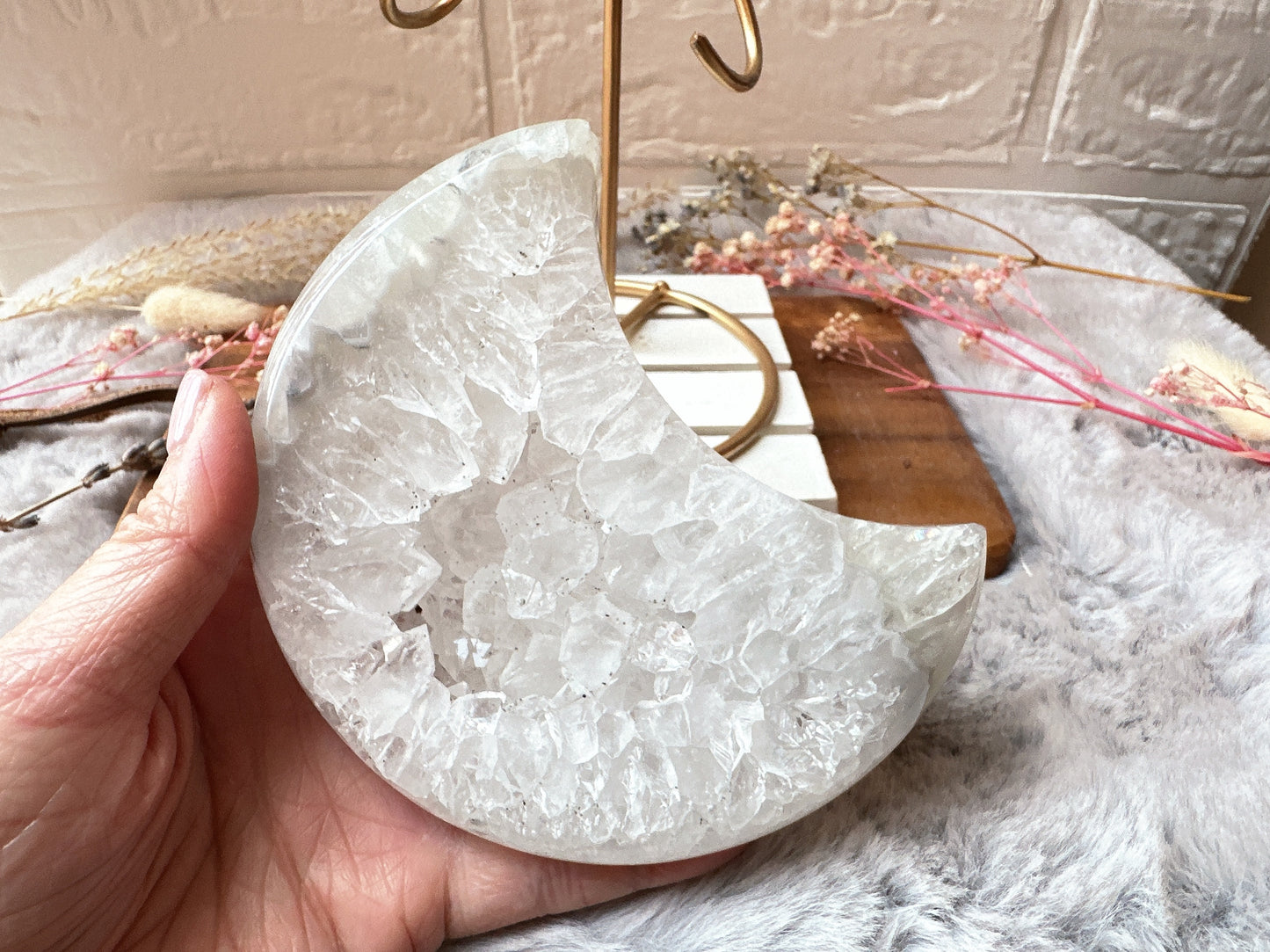 Large Agate Moon with Druzy