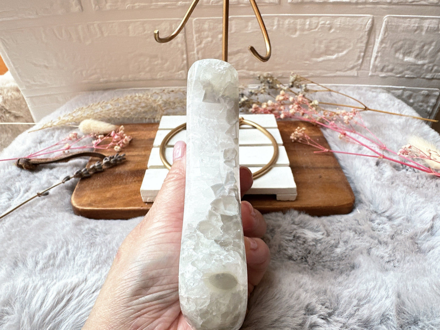 Large Agate Moon with Druzy