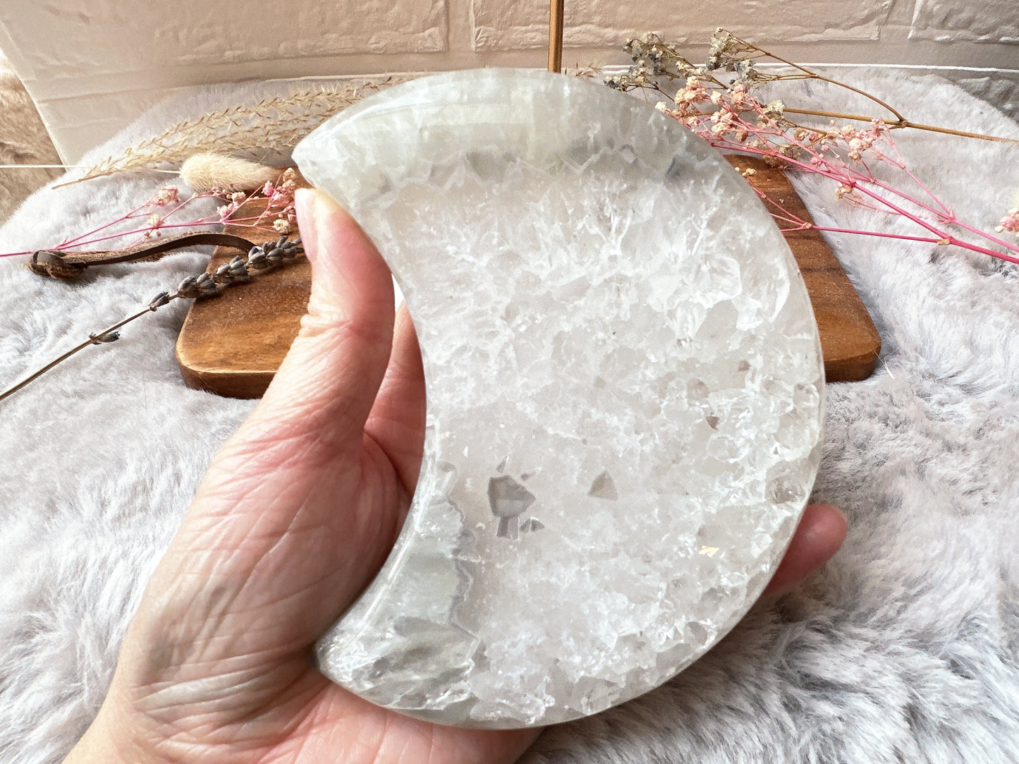 Large Agate Moon with Druzy