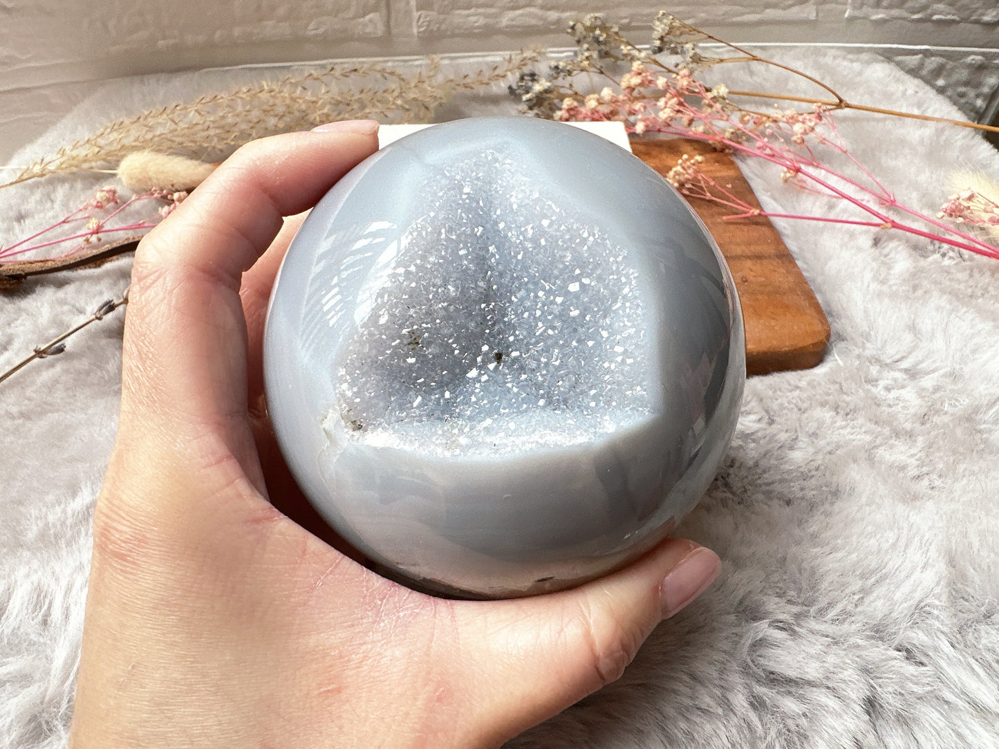 Agate Sphere with Druzy