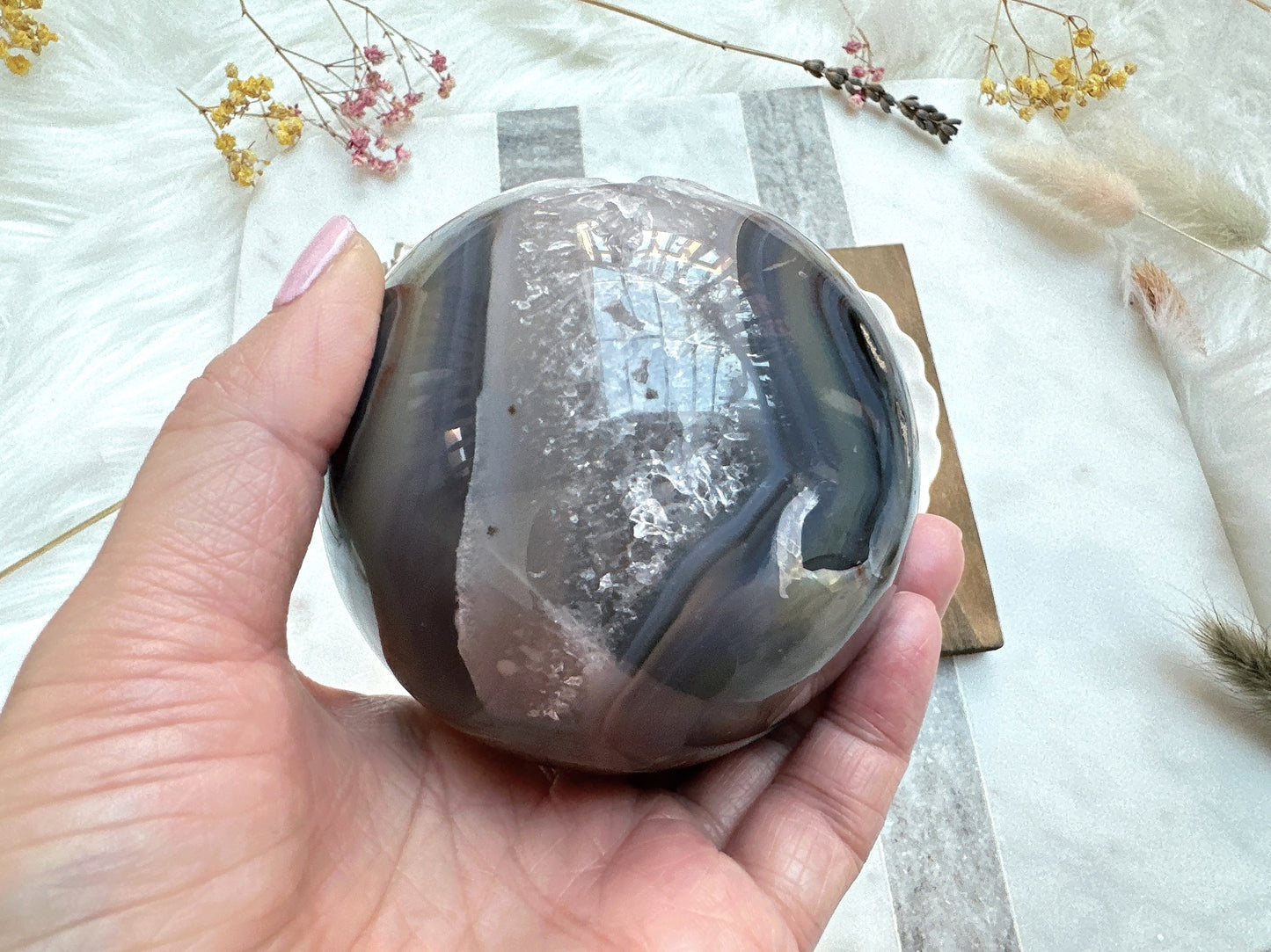 Agate Sphere with Druzy