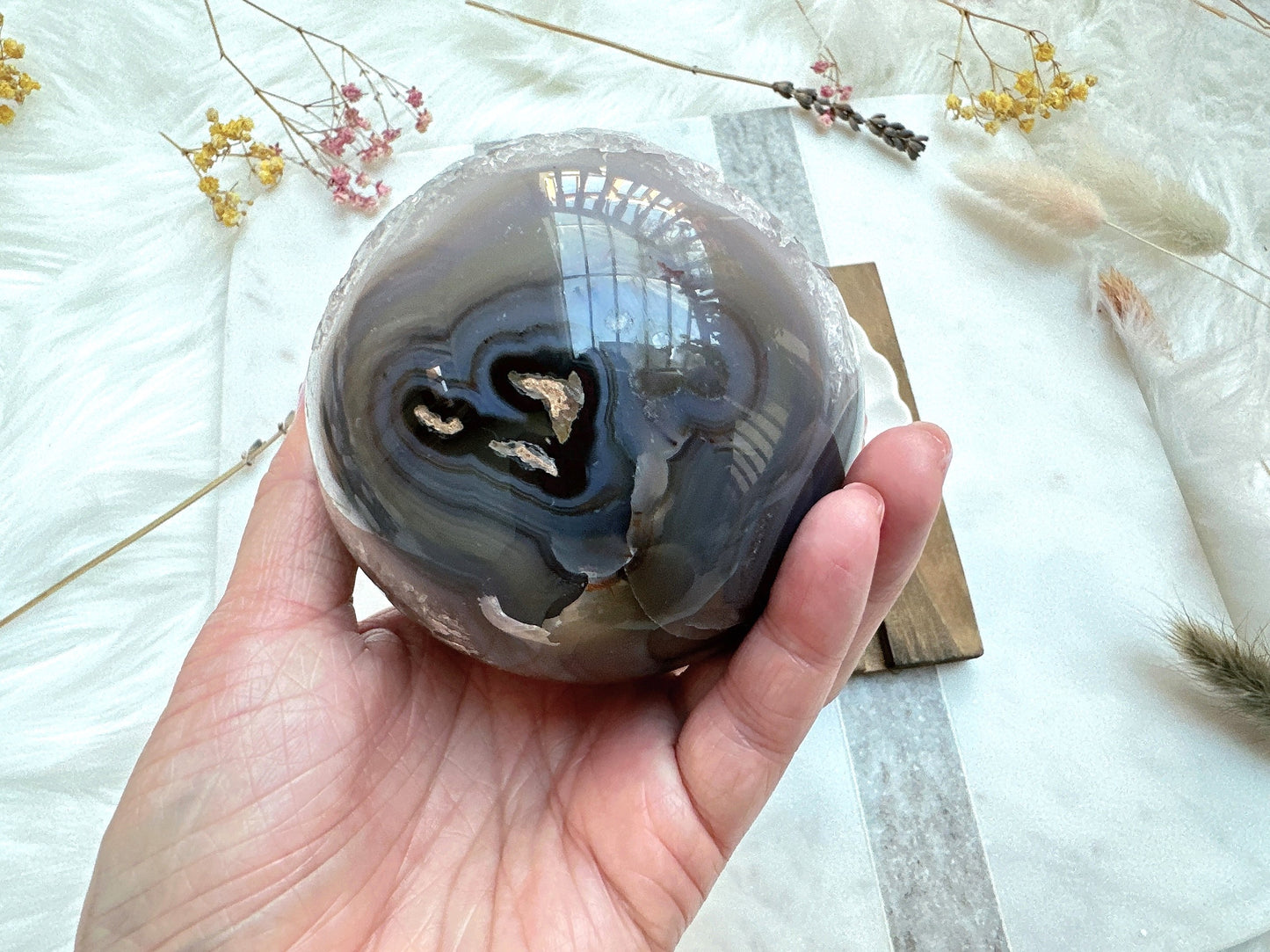 Agate Sphere with Druzy