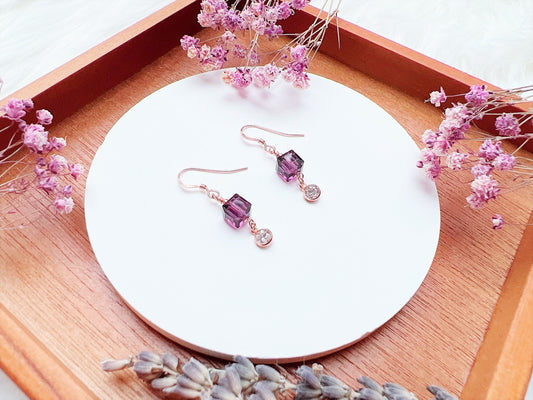 Crystal Cube with Cubic Zirconia Earrings (Rose Gold)