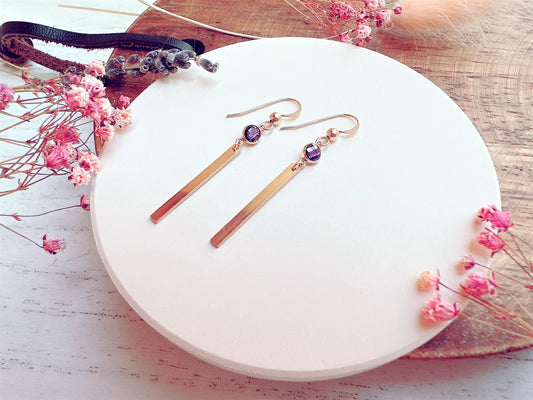 Gold Bar Earrings With Cubic Zirconia
