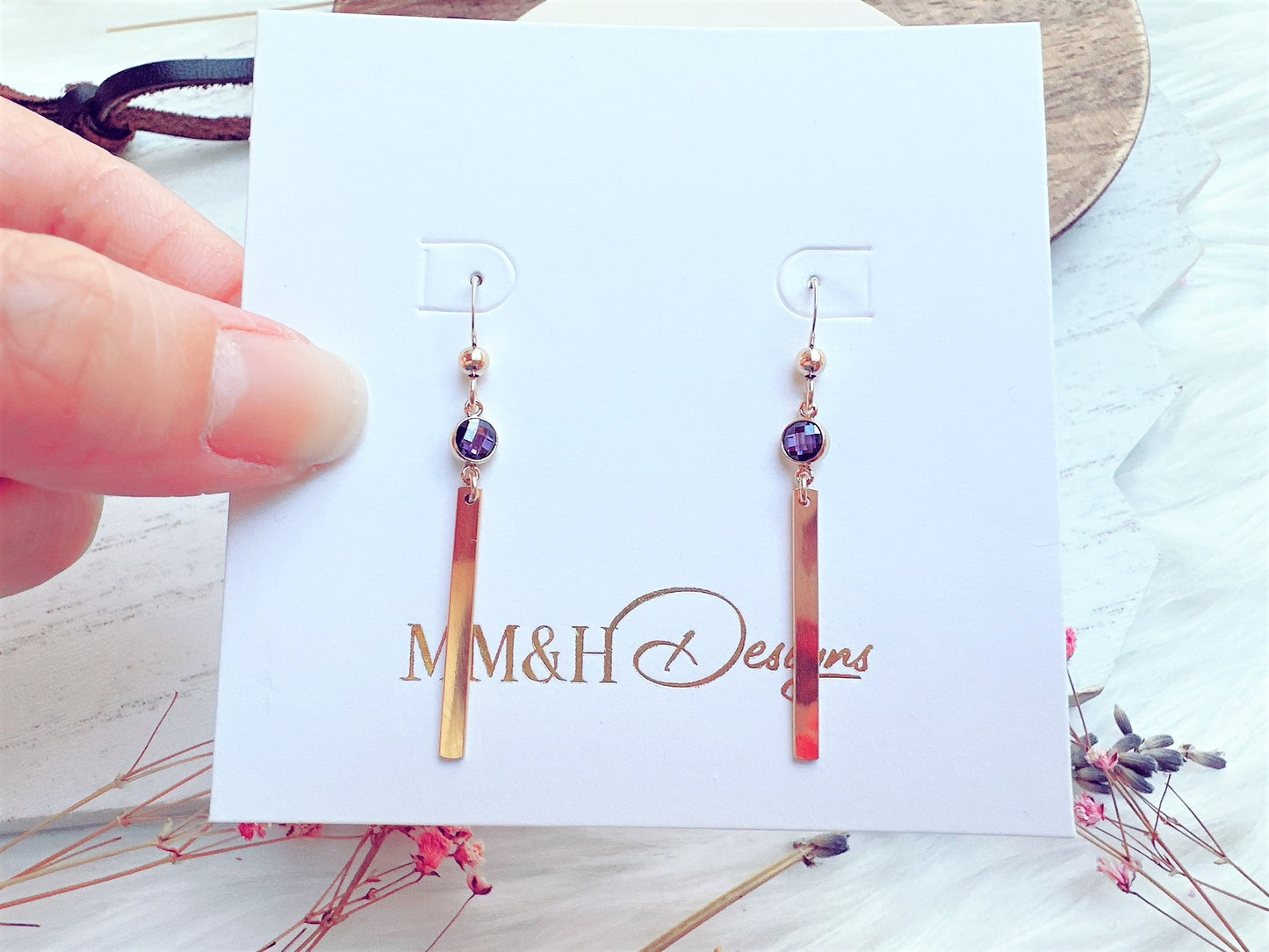 Gold Bar Earrings With Cubic Zirconia