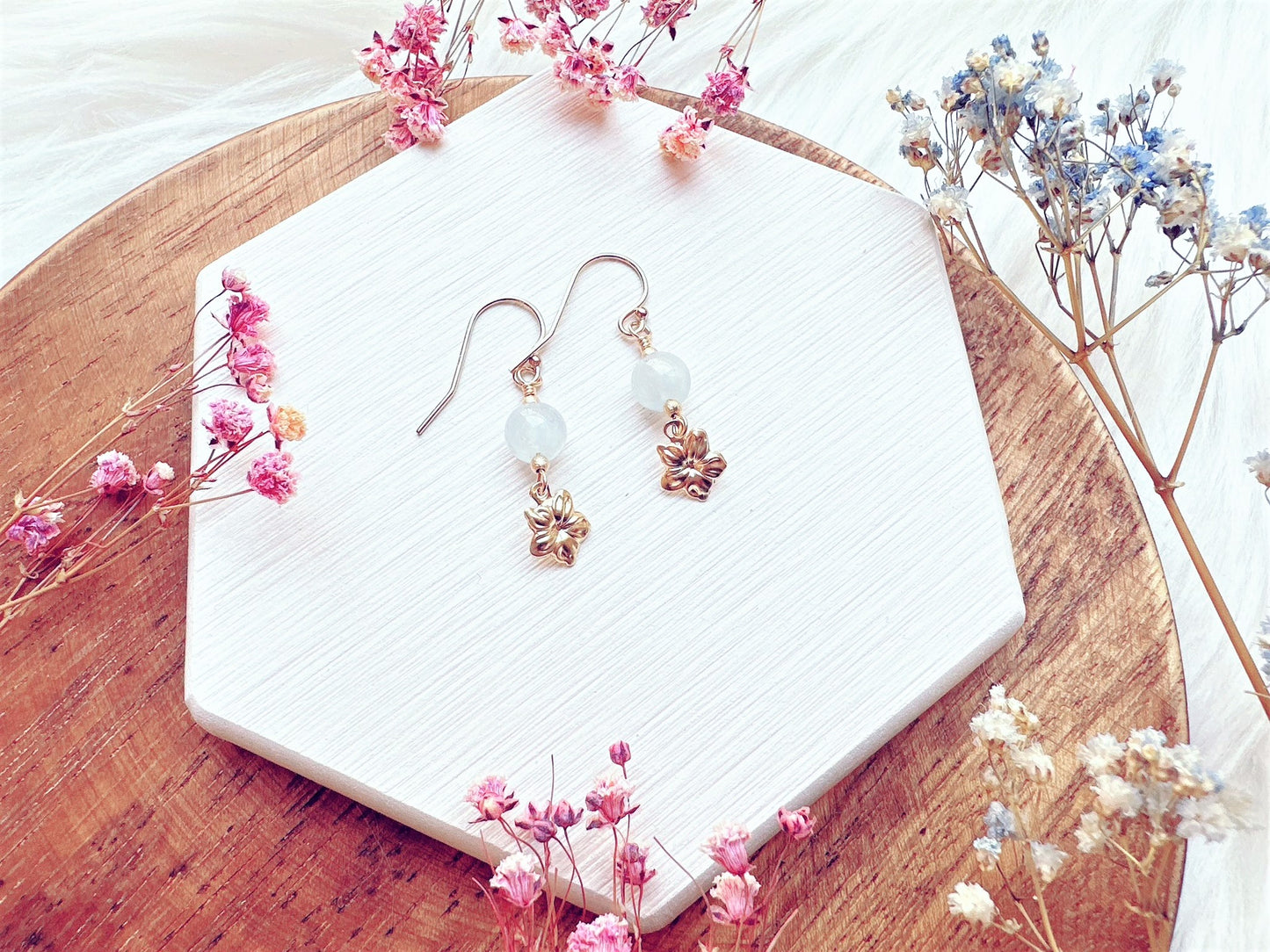 Aquamarine with Flower Charm Drop Earrings
