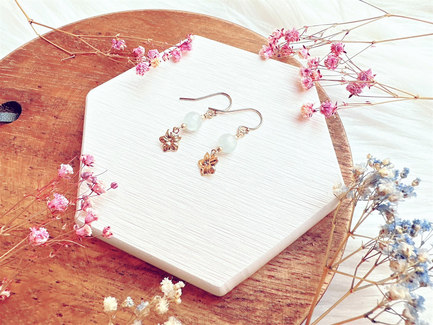 Aquamarine with Flower Charm Drop Earrings