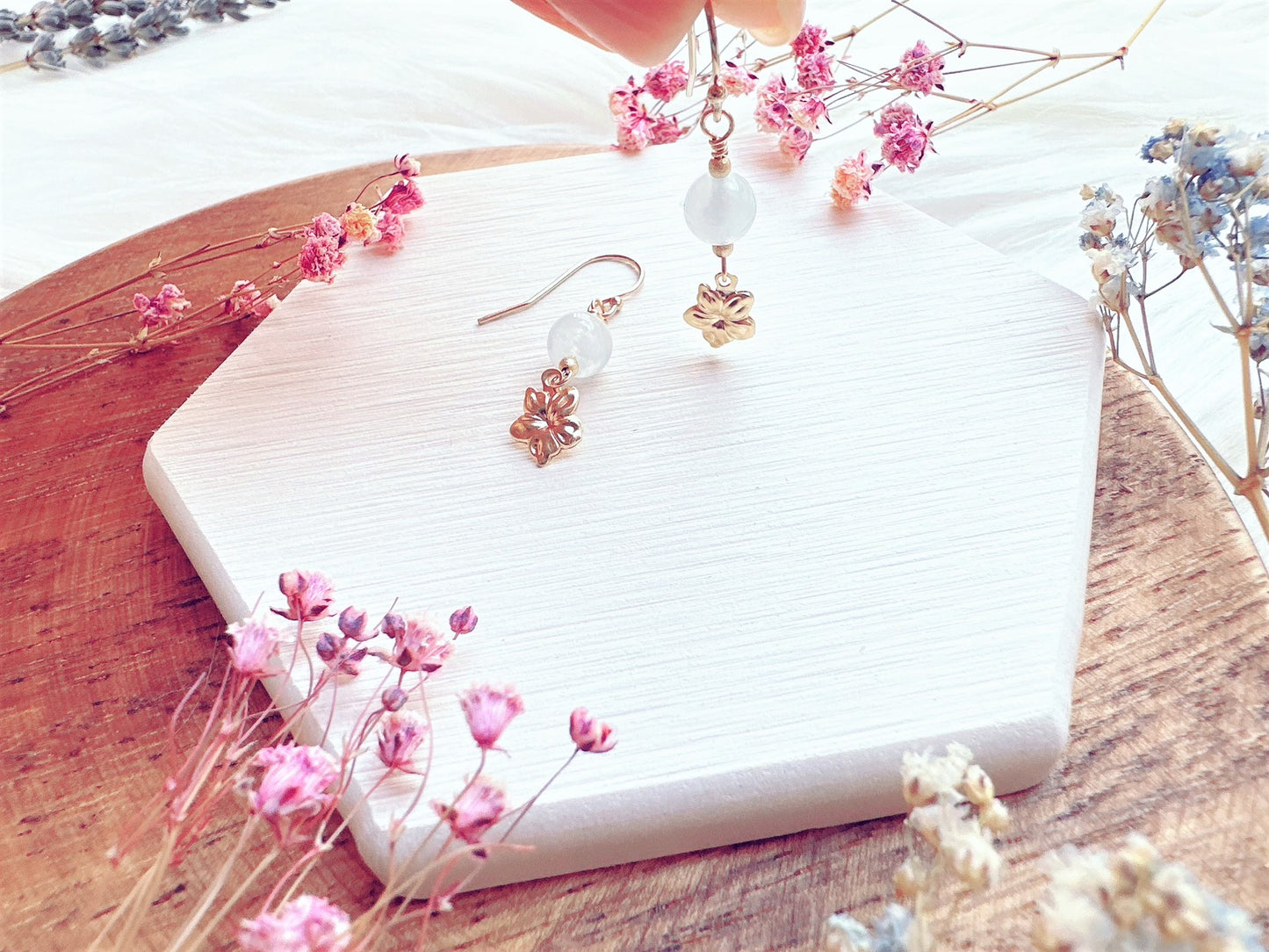 Aquamarine with Flower Charm Drop Earrings