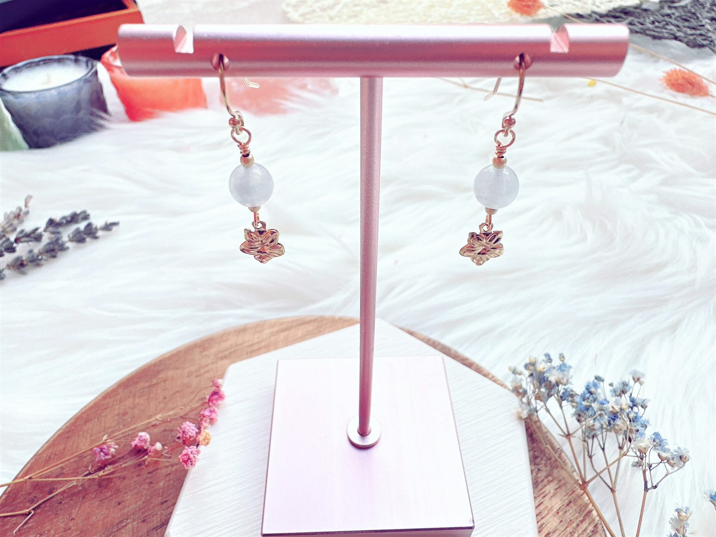 Aquamarine with Flower Charm Drop Earrings