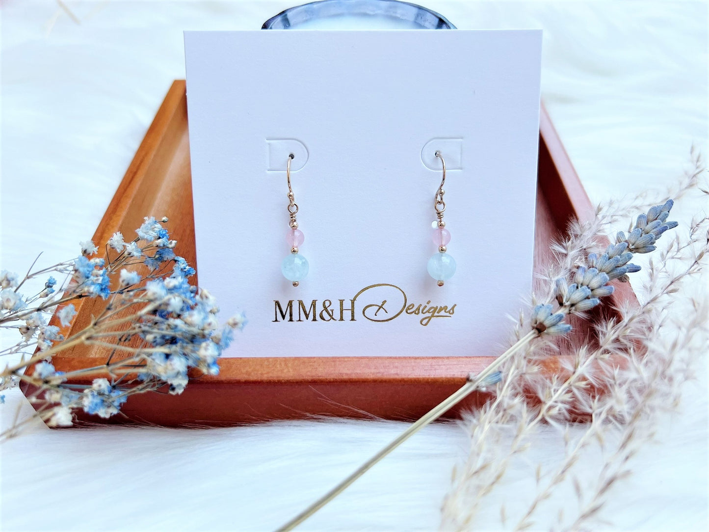 Aquamarine and Rose Quartz Earrings