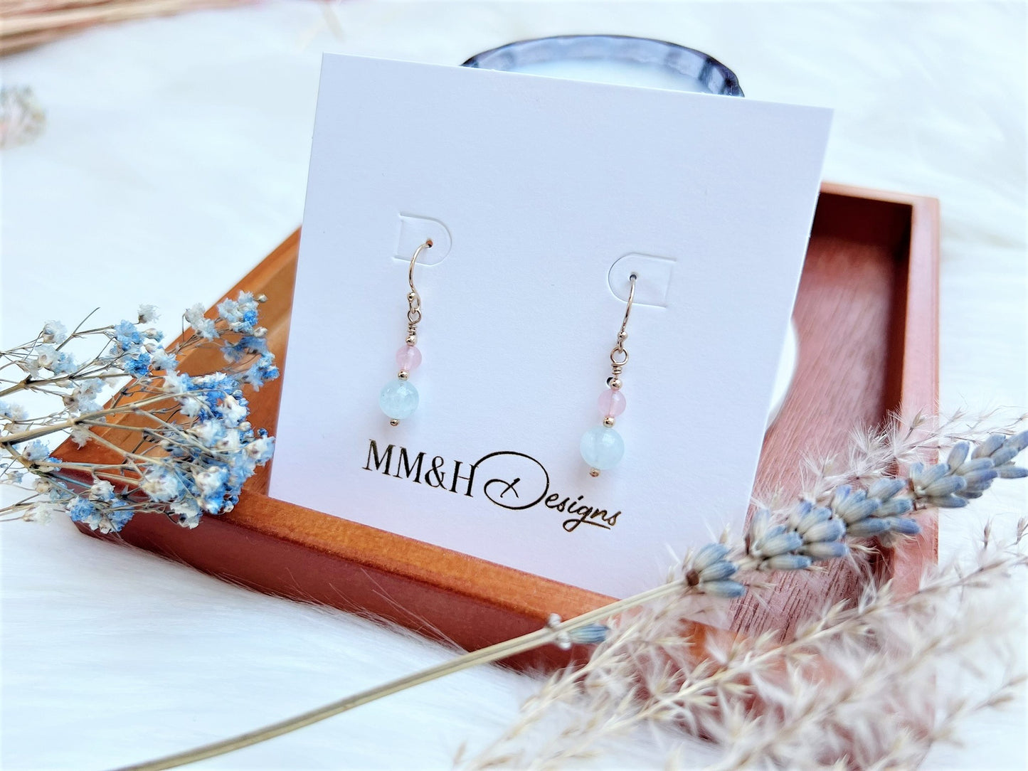 Aquamarine and Rose Quartz Earrings