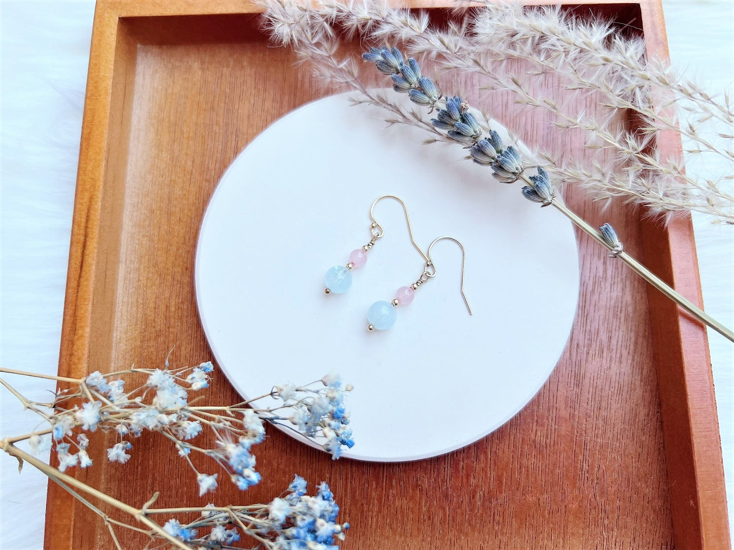 Aquamarine and Rose Quartz Earrings