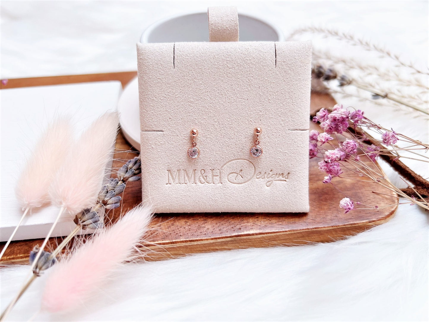Mini Ball Stud Earrings with Cubic Zirconia Charm (Rose Gold)