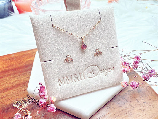 Mini Bee Earrings and Necklace Set