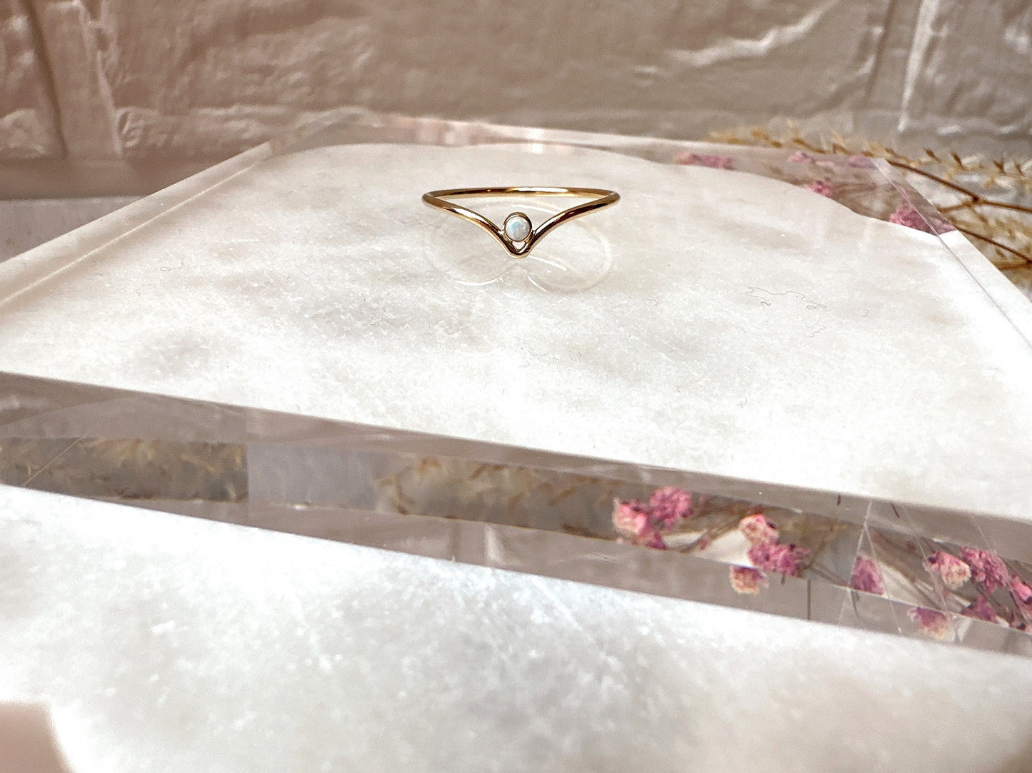 Tiny Rainbow Bello Opal Chevron Stacking Ring