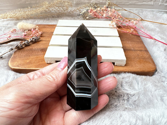 Small Black Agate Tower Obelisk