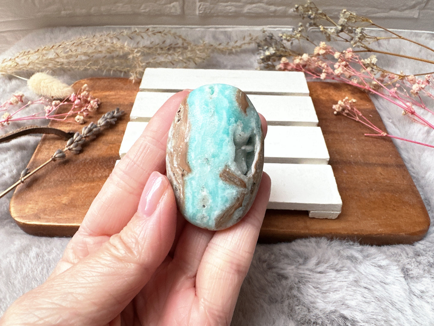 Blue Aragonite Palm Stone