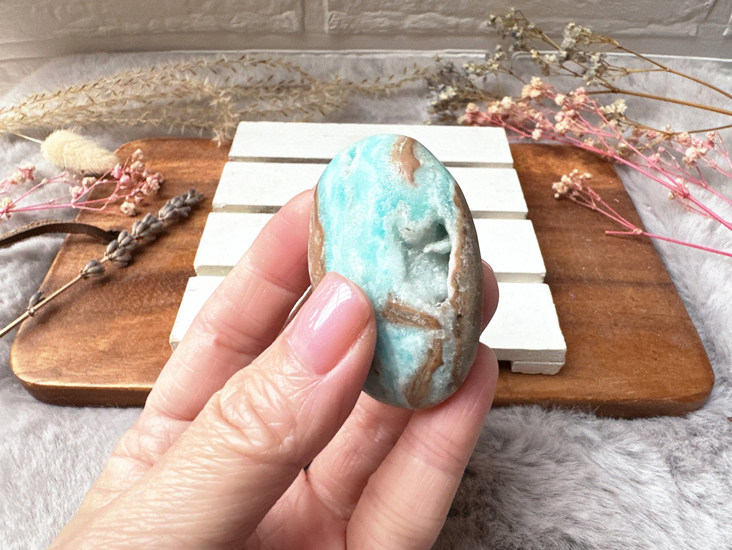 Blue Aragonite Palm Stone