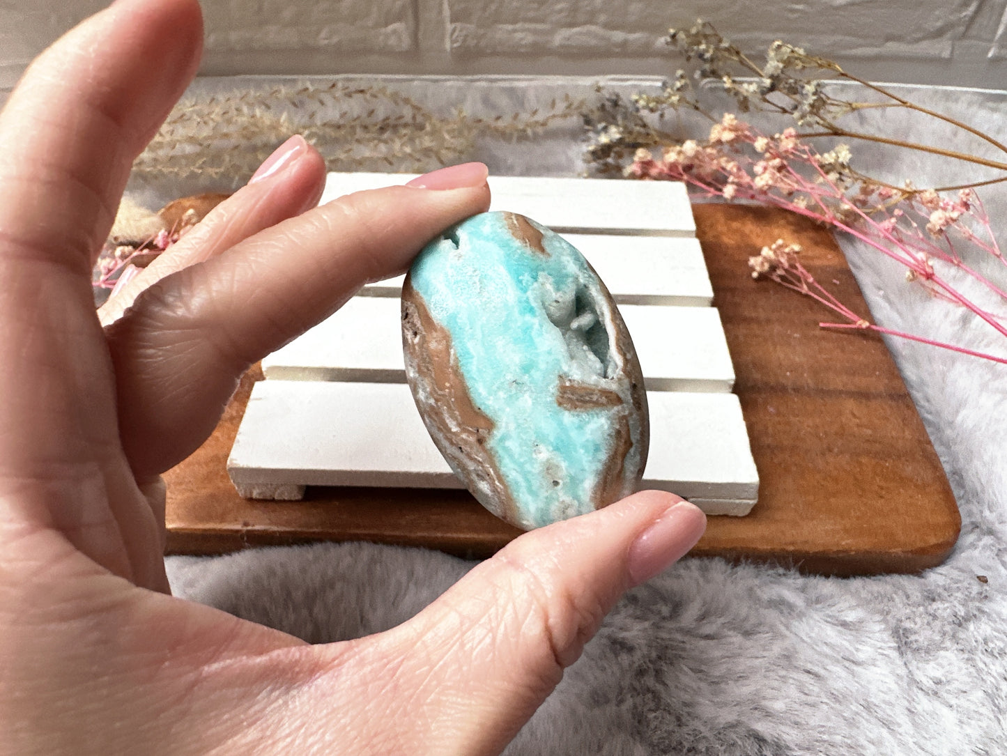 Blue Aragonite Palm Stone