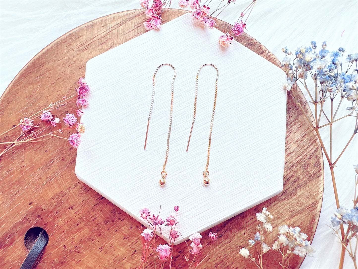 Elegant Threader Earrings with Mini Ball Charm
