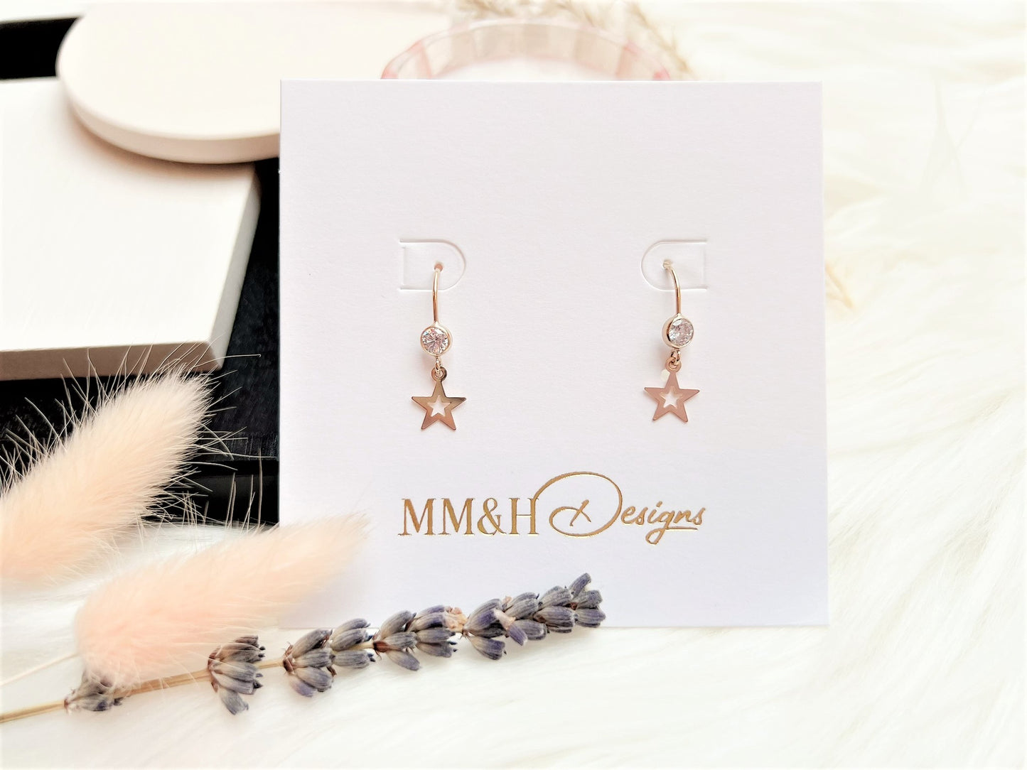 Cubic Zirconia and Star Charm Earrings