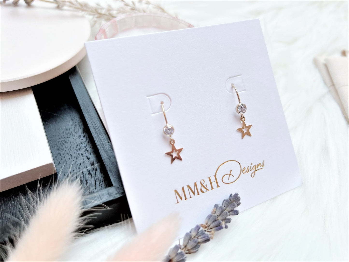 Cubic Zirconia and Star Charm Earrings