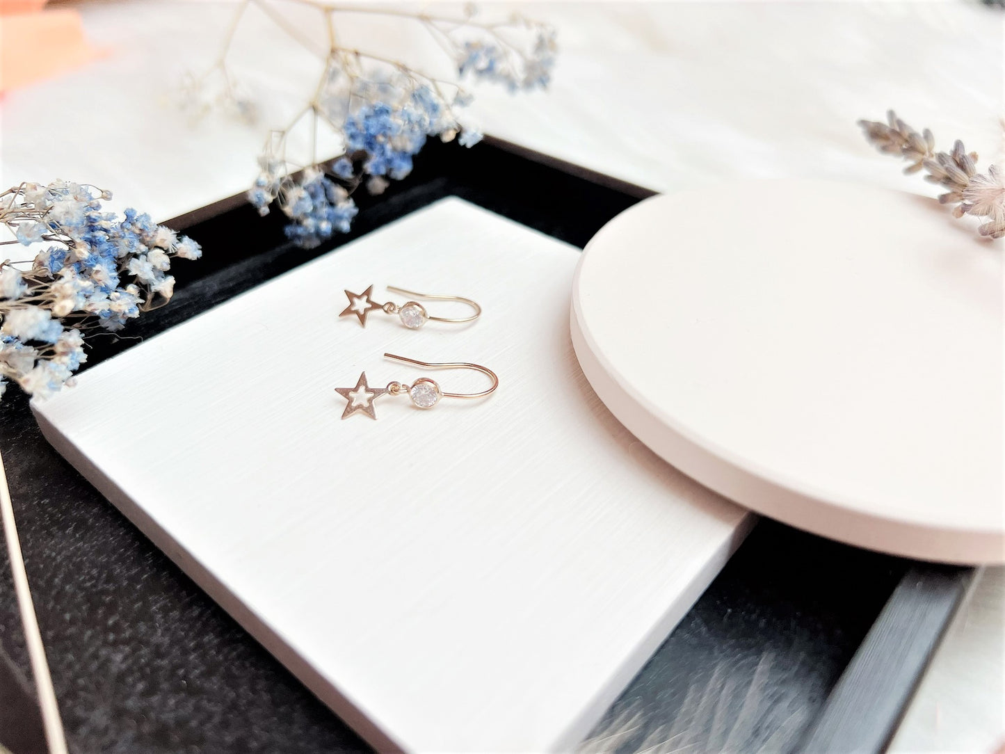 Cubic Zirconia and Star Charm Earrings