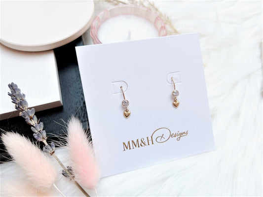 Cubic Zirconia and Heart Charm Earrings