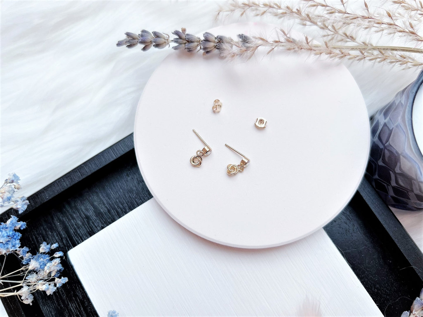 Cubic Zirconia Stud Earrings with Eternity Love Knot Charm