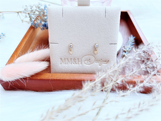 Cubic Zirconia Stud Earrings with Mini Heart Charm