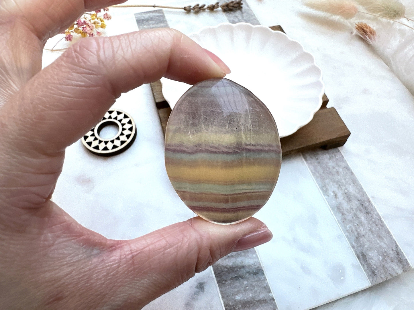 Small Candy Fluorite Palm Stone