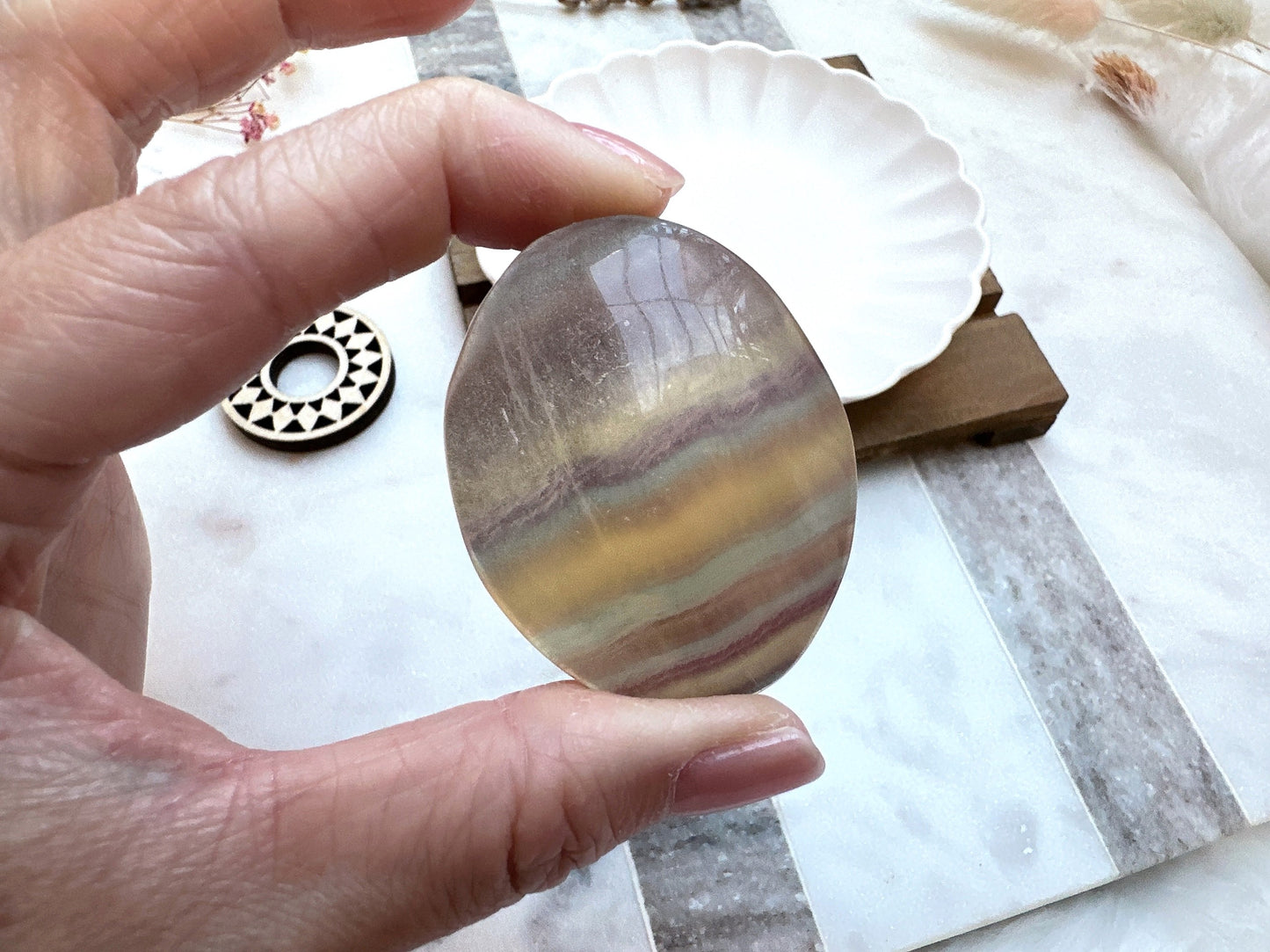 Small Candy Fluorite Palm Stone