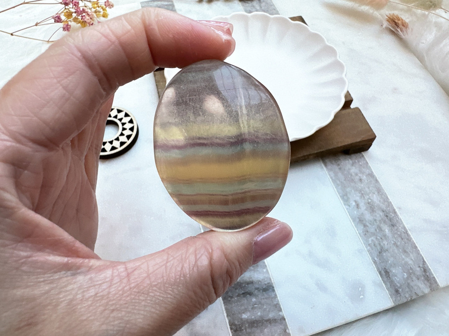 Small Candy Fluorite Palm Stone