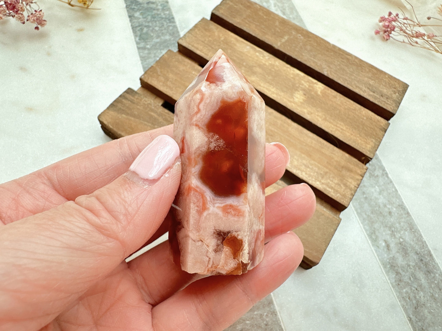 Small Carnelian Flower Agate Tower Obelisk