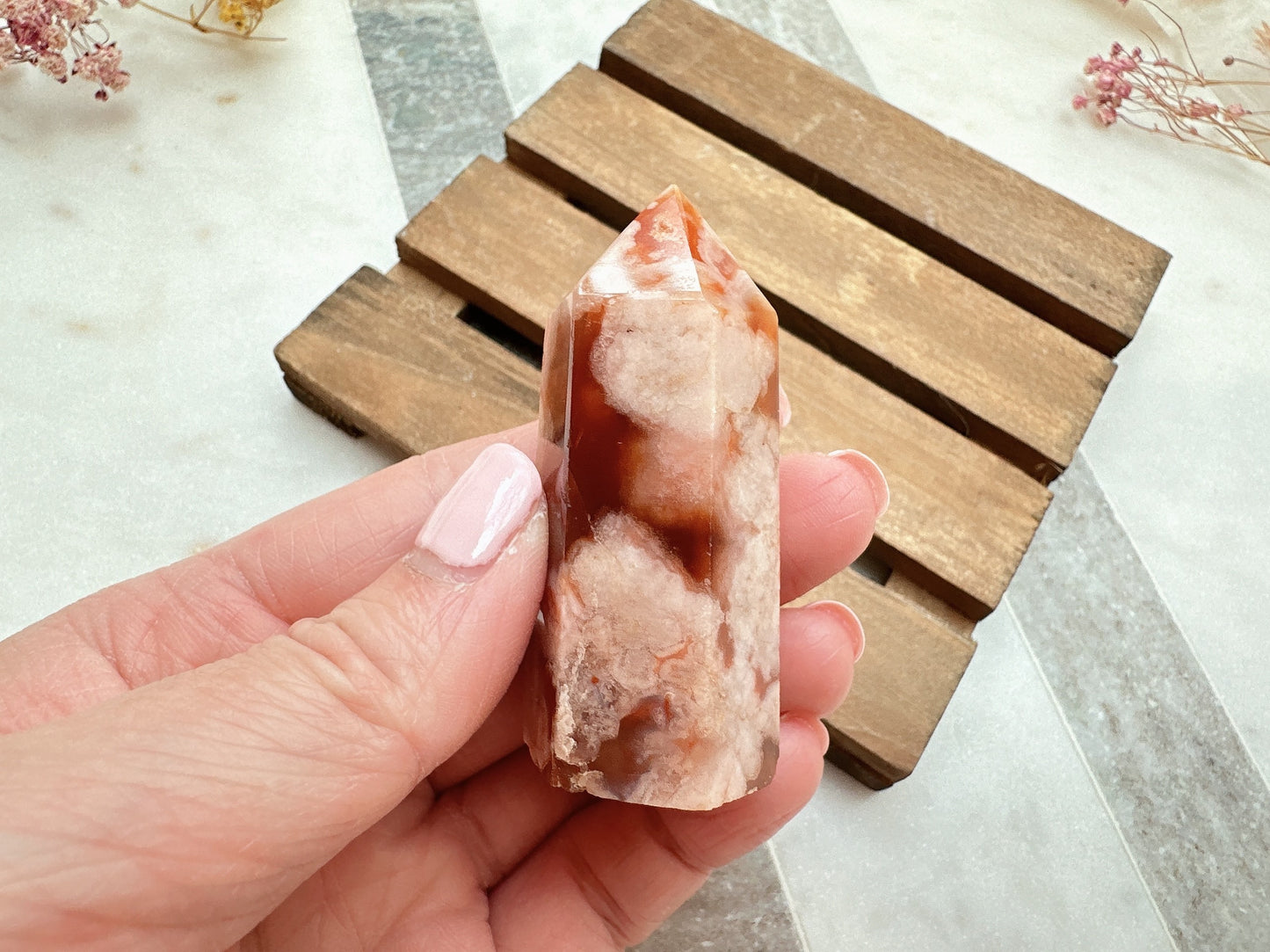 Small Carnelian Flower Agate Tower Obelisk
