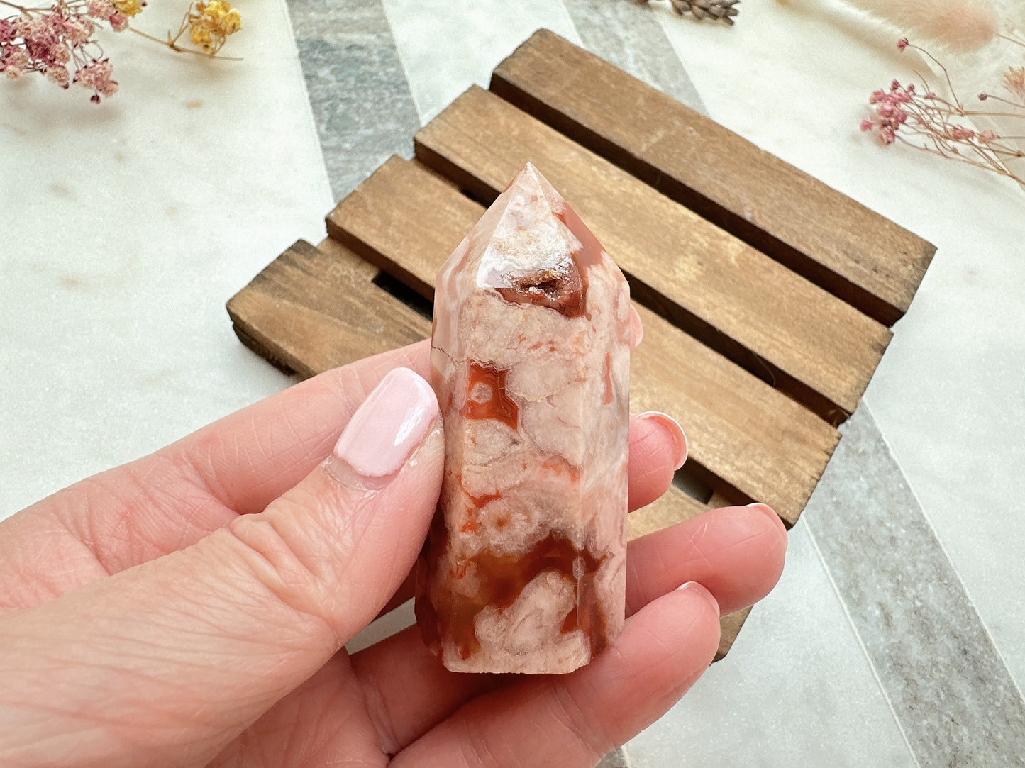 Small Carnelian Flower Agate Tower Obelisk