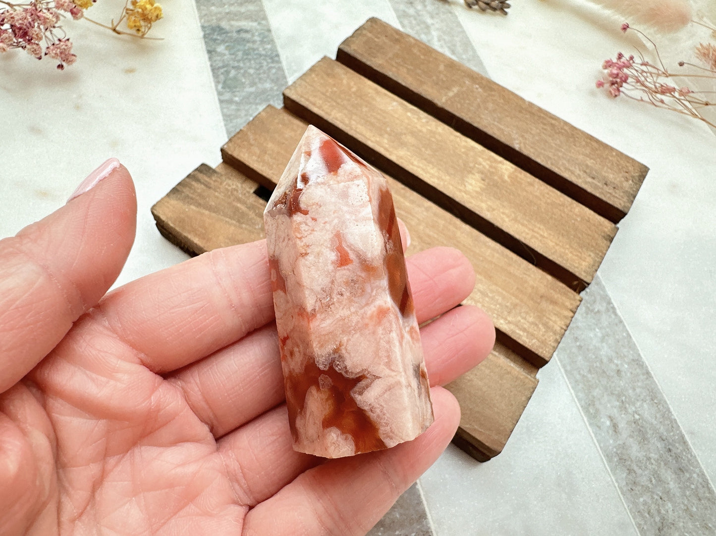 Small Carnelian Flower Agate Tower Obelisk