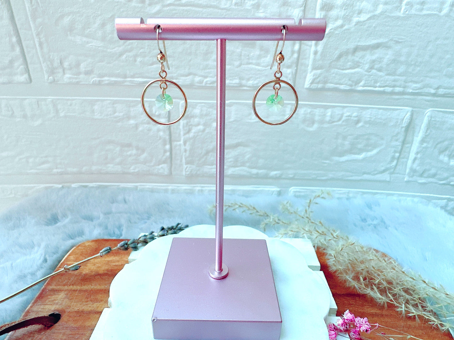 Crystal Dangle Earrings with Round Frame
