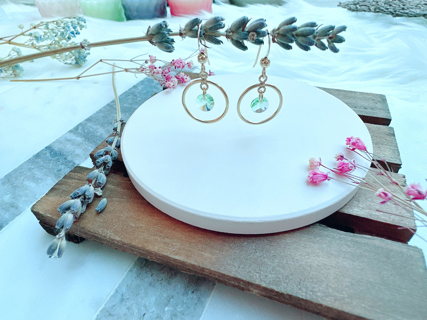 Crystal Dangle Earrings with Round Frame